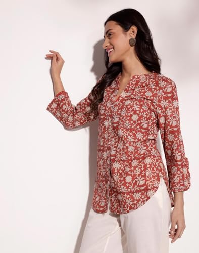 Fabindia WomenS Printed Regular Fit Shirt (1035769Red_Red