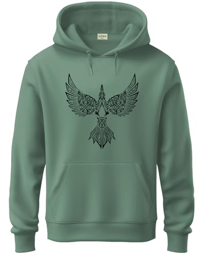ADRO Men's Cotton Neck Hooded Sweatshirt (H24-BIRD-PT-L_Pista)