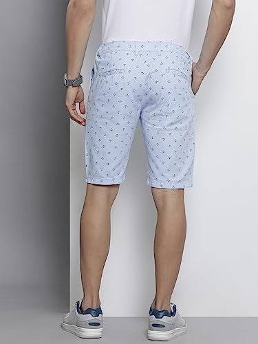 The Indian Garage Co Men Slim Fit Printed Mid-Rise Shorts Light Blue
