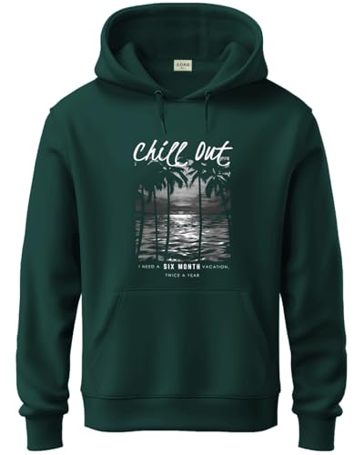 ADRO Men's Cotton Neck Hooded Sweatshirt (H24-CHILL-GRN_Green