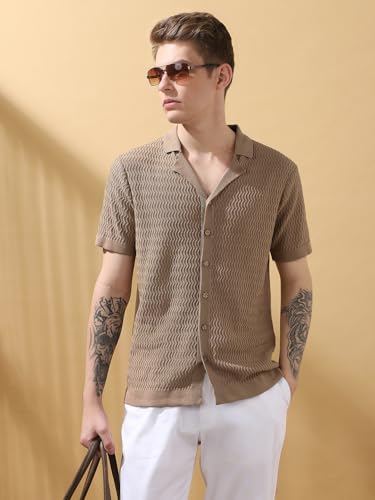 Dennis Lingo Regular-Fit Beige Half-Sleeves Cotton T Shirts For Men