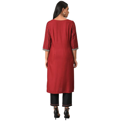 W for Woman Viscose Women Stripe Regular Kurta with Embellished Yoke