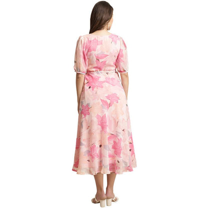 Preneum Women Dress Maxi Fit & Flare Latest Style Print Georgette Regular Sleeves Casual Summer Maxi Dress | Festival & Occasion