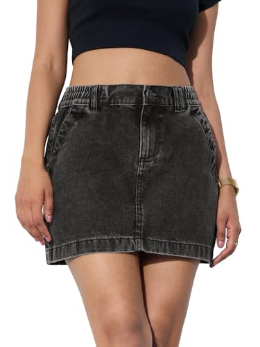 The Souled Store Denim Skirt: Raven Black Women and Girls Button Closure Solid Cotton Mini Denim Skirts