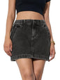 The Souled Store Denim Skirt: Raven Black Women and Girls Button Closure Solid Cotton Mini Denim Skirts