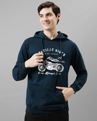 ADRO Men's Printed Hoodie, Teal Blue, Size 30, Model H24-AME-SB, Cotton Blend