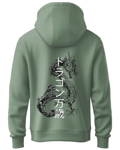 ADRO Mens Hoodies with Hail The Dragon Puff Backside Printed, 100% Cotton 340GSM. (H23-M-DRA-PT_Pista_XL)