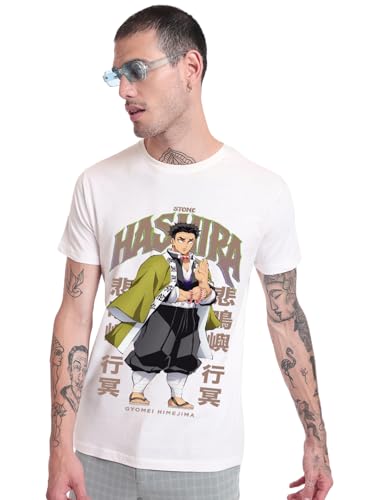 Bewakoof Official Demon Slayer Merchandise Hashira Mens Graphic Print Regular Fit Half Sleeve Round Neck Cotton T-Shirt_649951_