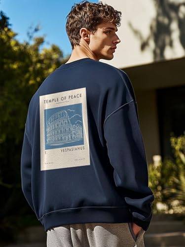 Nobero MenS Polycotton Crew Neck Sweatshirt (1M-Twrs-C0757-Co_Navy Blue