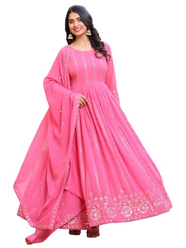 Fashion Basket Embroidered Anarkali Dress For Women Pink