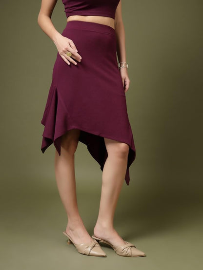 OOMPH! A-Line Handkerchief Hem Lycra Skirt for Women Purple - msk104