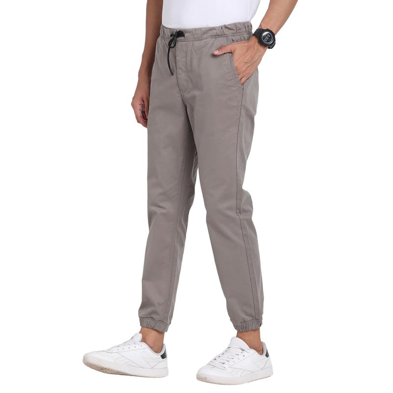 Turtle Men Cotton Stretch Grey Solid Jogger Fit Casual Trouser