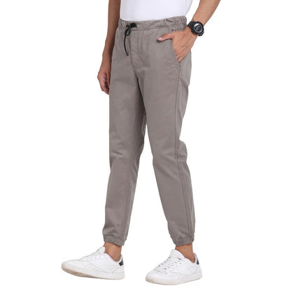 Turtle Men Cotton Stretch Grey Solid Jogger Fit Casual Trouser