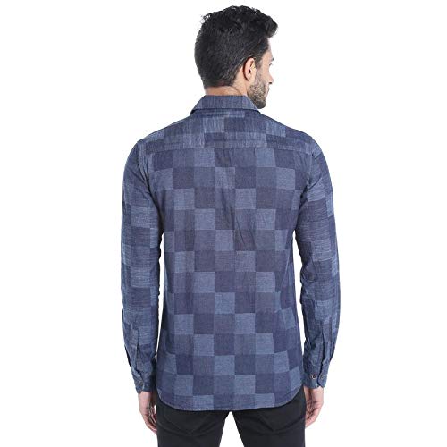 Campus Sutra Mens Indigo Blue Checkered Button Up Shirt Regular Fit for Casual Wear | Structured Shirt Crafted with Regular Ful