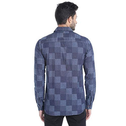 Campus Sutra Mens Indigo Blue Checkered Button Up Shirt Regular Fit for Casual Wear | Structured Shirt Crafted with Regular Ful