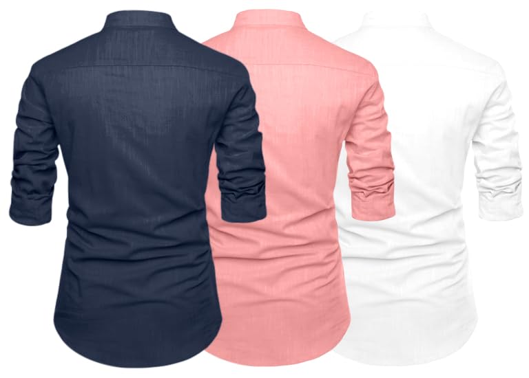 Finivo Fashion Combo Of MenS Solid Cotton Blend Straight Kurta Shirt Pack Of 3