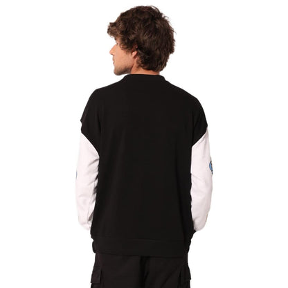 Bewakoof Mens Graphic Print Oversized Fit Full Sleeve Round Neck Fleece Sweatshirt Black