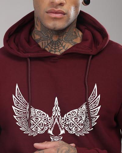ADRO Men's Printed Hoodie, Cotton, Burgundy, Size 34, Model H24-BIRD-MR