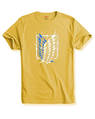 ADRO Mens Attack on Titan Cotton T-Shirt (S, Light Yellow)