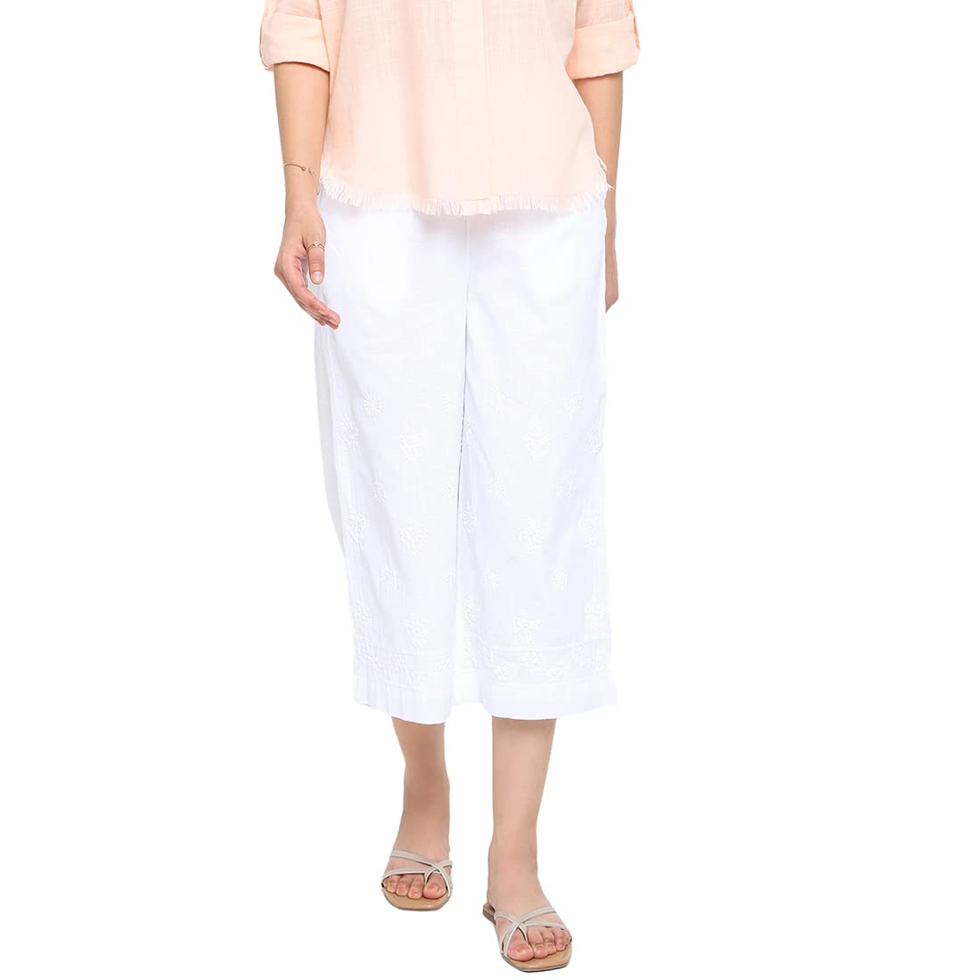 Fabindia Women Cotton Chikankari Cullotes White_S