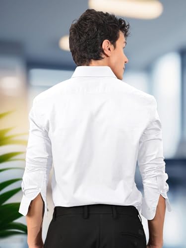 Pinkmint Mens Regular Fit Soft Cotton Blend Casual Combo Shirt with Pocket Design & Spread Collar Full Sleeves Formal Shirt Whi