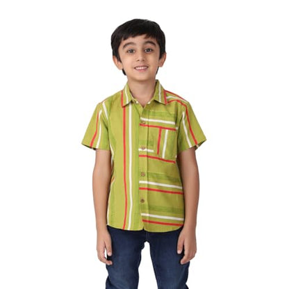 Fabindia BoyS Printed Regular Fit Shirt (100210301_Green