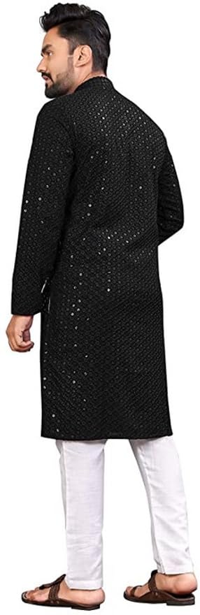 LookMark Present Mens Pure Rayon Chikankari Sequins Kurta||Mens Chikankari Black Coloured Kurta|| AZ-LM-OG-Kurta 11 Black-M