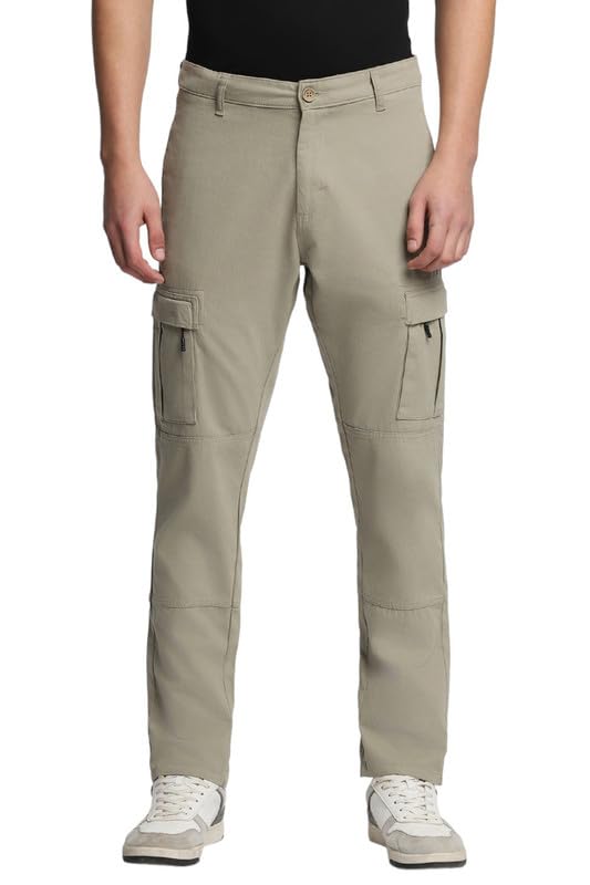 Dennis Lingo Mens Cotton Lycra Full Length Solid Slim Fit Cargo Trousers