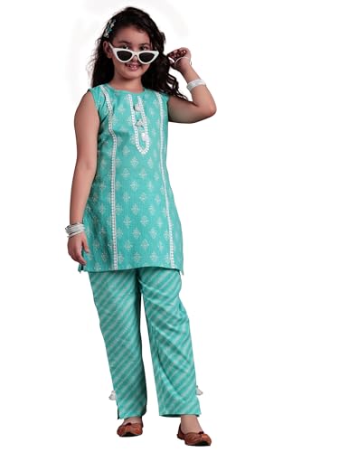 Libas Kids Womens Printed Cotton Straight Kurta With Trousers