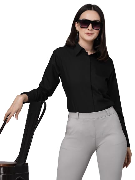 Style Quotient Women Black Cotton Blend Formal Long Sleeve Shirt