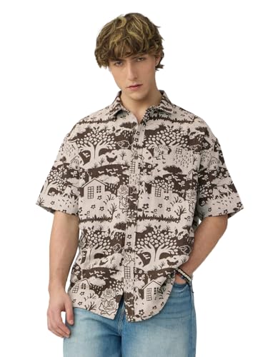 The Souled Store Farms Men and Boys Short Sleeves Collared Neck Button Front Cotton Blend Oversized Shirts