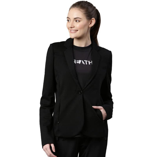 Enamor Athleisure Slim Fit Single Breasted One Button Sporty Blazer for Women with 2 Side Zipper Pockets - A903 | Quick Dry & An