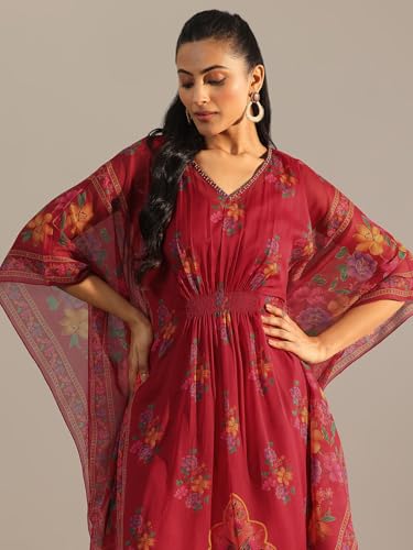 Libas WomenS Poly Chiffon Kurta Set (99116Or_Maroon