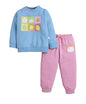 Bumzee Girls Blue & Pink Spun Fleece Full Sleeves Animal Print Regular Fit Sweatshirt & Jogger Set - 12-18 Months (Peb11095D-Blu