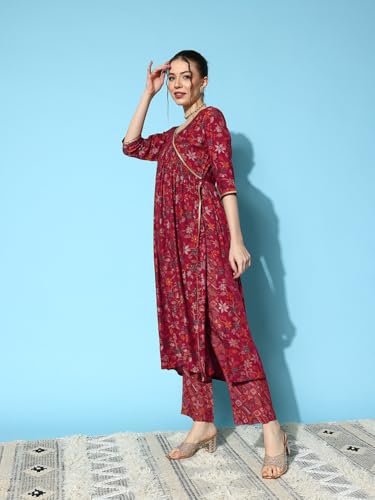 Libas WomenS Silk Blend Kurta Sets (34653_Red