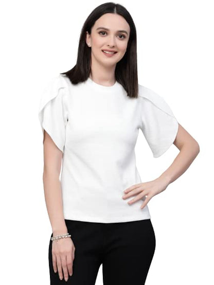 Style Quotient Women White Poly Knit Smart Casual Top