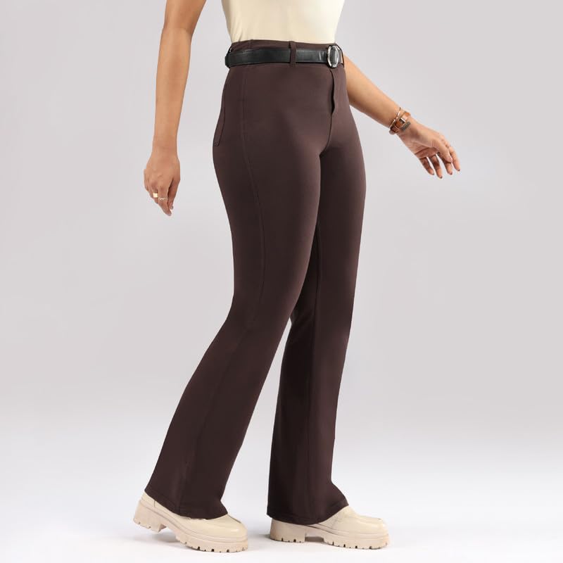 BlissClub AM:PM Air Flare Trousers Cotton for Women Above 55 ft Tall | Bootcut Trousers and Formal Pants for Women Office wear