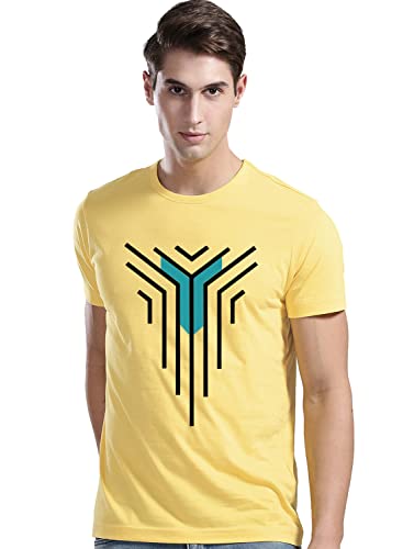 ADRO Graphic Printed Design Mens Cotton T-Shirts (R21-M-LNL-LY_Light Yellow_L)
