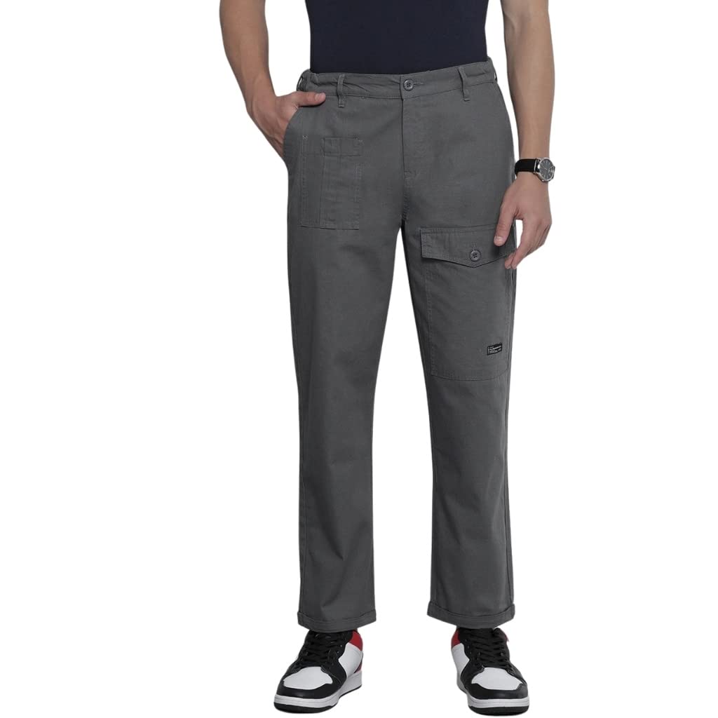 The Indian Garage Co Men Relaxed Fit Solid Mid-Rise Trousers Ash Grey