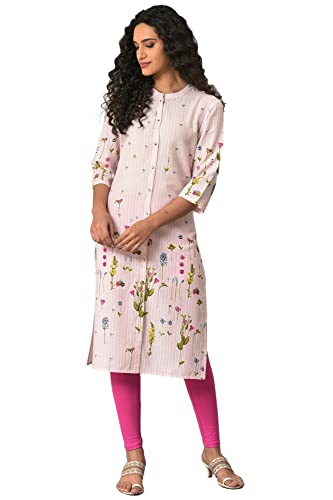 W for Woman Light Pink Floral Printed Kurta in Mandarin Collar