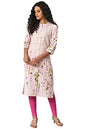 W for Woman Light Pink Floral Printed Kurta in Mandarin Collar