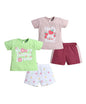 Bumzee Baby Girls Cotton Half Sleeves Graphic Print T-Shirt & Short Set Pack Of 2 Green & Dusty Pink - 18-24 Months (Peb11278E-G