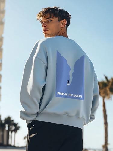 Nobero MenS Polycotton Crew Neck Sweatshirt (1M-Twrs-C0757-Co_Powder Blue1