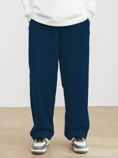 SMOWKLY Mens Premium Cotton Rib Relaxed Fit Trouser || Flexible Elastic Waist with Drawstring || Comfortable Pant for Causal &