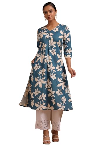 Soch Womens Pure Cotton Floral Regular Kurta (CWS5KU61395_Blue