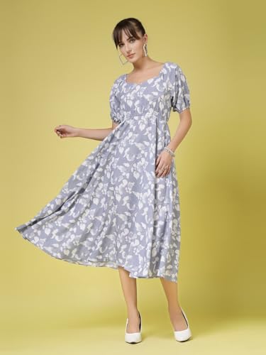 OOMPH! Womens Western & Fusion wear Printed Crepe Dress for Women, Puffed Sleeve, Multicolor - md991