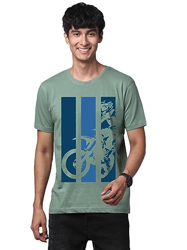 ADRO Men's Bike Rider Printed Cotton T-Shirt (RN22-2-BIK-PT_Pista)