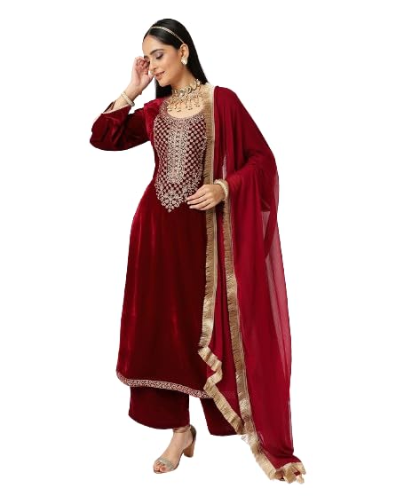 Varanga Women Pink Embroidered Sequinned Kurta Set with Dupatta