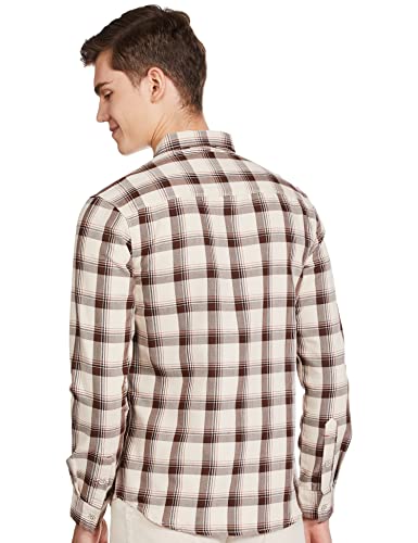 The Indian Garage Co Beige Regular Fit Spread Collar Checkered Long Sleeves Shirt