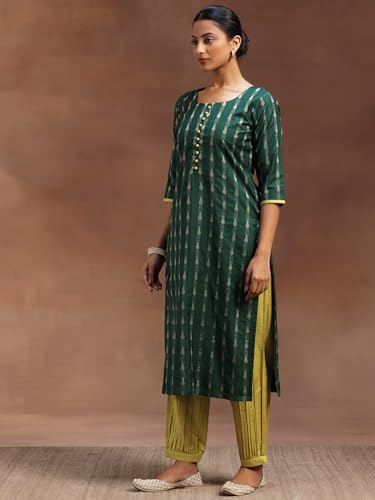Libas Womens Woven Design Silk Blend Straight Kurta With Salwar And Dupatta